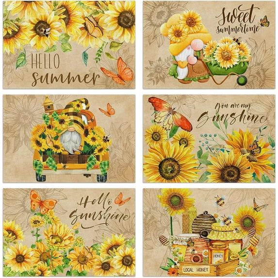 Rdsfhsp Sunflower Placemats Set of 6 Vintage Linen Sunflower Placemats 12x18 inch for Kitchen Dining Room Table