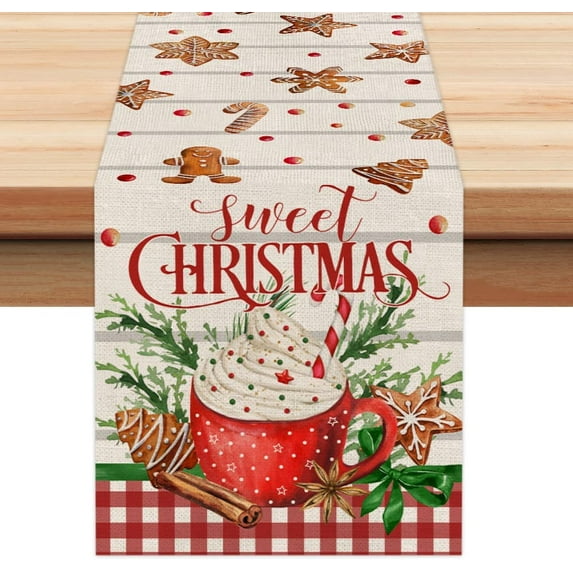 Rdsfhsp Sweet Christmas Table Runner 13x72 Inches, Cake Gingerbread Man Xmas Seasonal Farmhouse Indoor Kitchen Dining Table Decorations for Home Party AT318-72