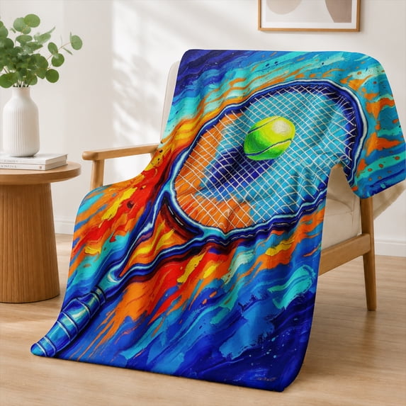 Rdsfhsp Tennis Racket Ball Abstract Painting Flannel Throw Blanket Soft Warm Cozy Fleece Blanket for Sports Lovers Bedroom Couch Decor