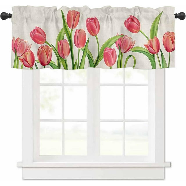 Rdsfhsp Tulip Flower Valances for Windows Rustic Watercolor Pink Tulip