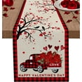 thumbnail image 1 of Rdsfhsp Valentine Table Runner 13x72 Inches Long for Table Decoration Happy Valentine's Day Truck with Rose Red and Black Buffalo Plaid Coffee Table Runner for Kitchen Dining Party Home Decor, 1 of 5