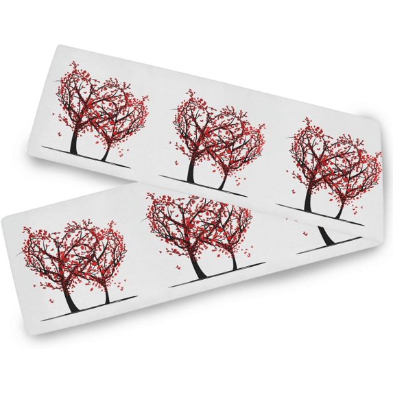 Rdsfhsp Valentine Two Hearts Trees Table Runner 13x72 Inch Double Sided, Linen Rectangle Table Cloth for Holiday Wedding Kitchen Party Dining Home Decor