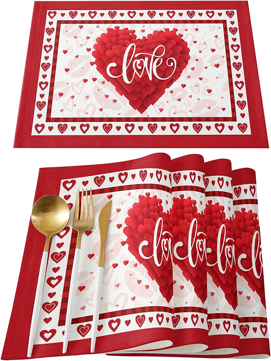 Rdsfhsp Valentine's Day Heart Placemats Set of 4 for Dining Table