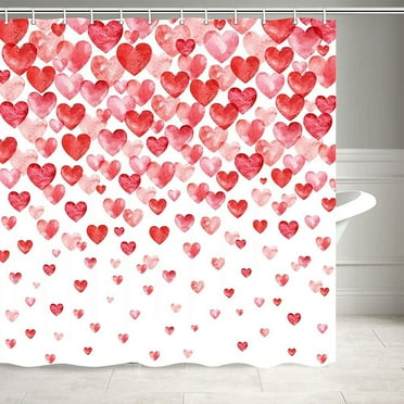 Rdsfhsp Valentines Day Falling Red Hearts Polyester Shower Curtains for Bathroom Decor with Hooks 72x72 inch