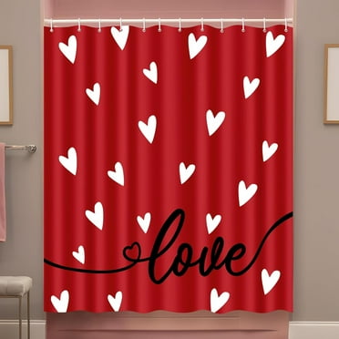 Rdsfhsp Valentines Day Love Heart Red Polyester Shower Curtain for Bathroom Decor with 12 Hooks 72 x 72 inch