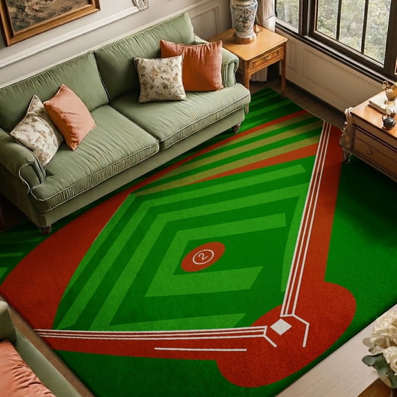 Rdsfhsp Velvet Area Rug Baseball Diamond Field Sports Carpet, Non Slip Soft Plush, Machine Washable Stain Resistant Durable, Boys Bedroom Game Room Man Cave Floor Mat Decor