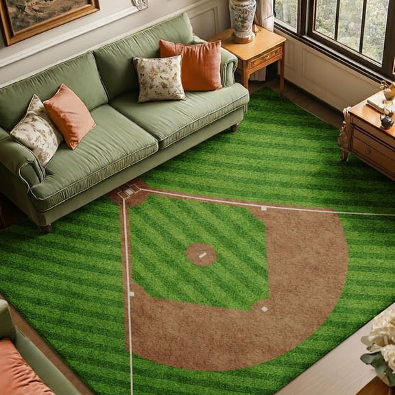 Rdsfhsp Velvet Area Rug Baseball Diamond Field Sports Carpet, Non Slip Soft Plush, Machine Washable Stain Resistant Durable, Boys Bedroom Game Room Man Cave Floor Mat Decor