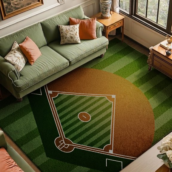 Rdsfhsp Velvet Area Rug Baseball Diamond Field Sports Carpet, Non Slip Soft Plush, Machine Washable Stain Resistant Durable, Boys Bedroom Game Room Man Cave Floor Mat Decor