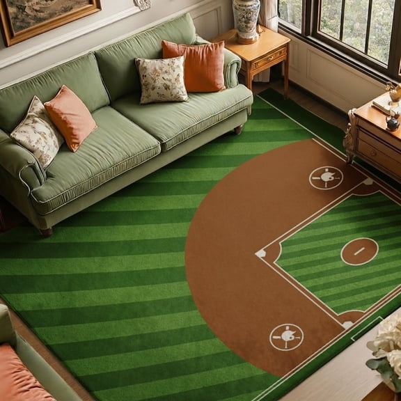 Rdsfhsp Velvet Area Rug Baseball Infield Diamond Sports Carpet, Non Slip Soft Plush, Machine Washable Stain Resistant Durable, Boys Bedroom Game Room Man Cave Floor Mat Decor