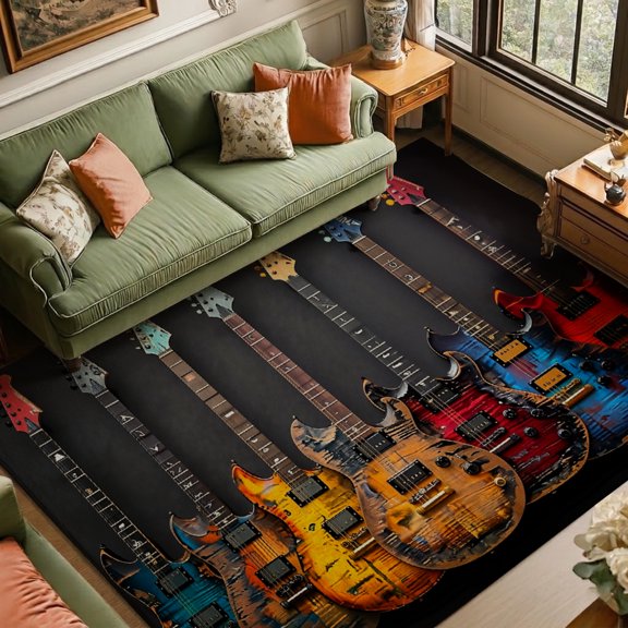 Rdsfhsp Velvet Area Rug Electric Guitar Music Carpet, Non Slip Soft Plush, Machine Washable Stain Resistant Durable, Boys Bedroom Game Room Music Studio Garage Floor Mat Decor