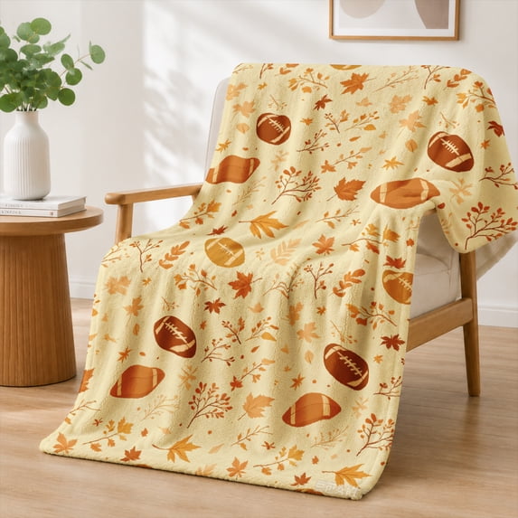 Rdsfhsp Warm Autumn Football Fall Leaves Pattern Flannel Throw Blanket Soft Warm Cozy Fleece Blanket for Sports Fans Couch Decor