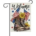 thumbnail image 1 of Rdsfhsp Welcome Memorial Day Soldier Boots Sunflowers 4th of July Patriotic Decorative Linen Garden Flag for Yard Outside Home Decoration 12 x 18 inch, 1 of 5