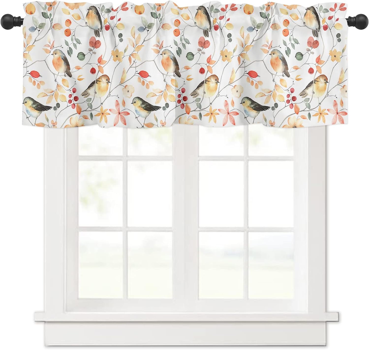 Rdsfhsp Birds Branches Leaves Polyester Valance for Living Room Kitchen