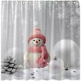 thumbnail image 1 of Rdsfhsp Winter Christmas Pink Snowman Xmas Ball Pine Cone Snowflake  Polyester Shower Curtain 72x72, 1 of 6
