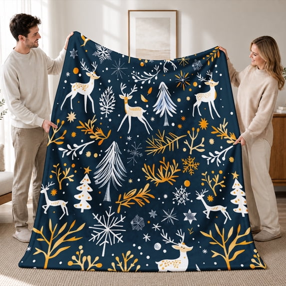 Rdsfhsp Winter Deer Snowflake Woodland Soft Flannel Throw Blanket, Ultra Soft Plush Blanket for Couch Sofa Bed, Cozy Warm Holiday Blanket for Cabin, Lodge and Seasonal Home Decor 60"x50"