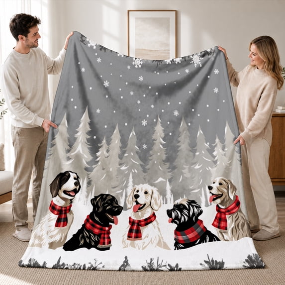 Rdsfhsp Winter Dog Snow Forest Soft Flannel Throw Blanket, Ultra Soft Plush Fleece Blanket for Couch Sofa Bed, Cozy Holiday Blanket for Dog Lovers and Seasonal Home Decor 50"x40"