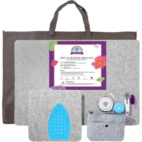 Rdutuok 17" X 24" and 10" X 10" Wool Pressing Mat 100% New Zealand Felted Wool Ironing Mat Pad Quilting Wooly Felted Iron Board for Quilter, Sewing, Quilting Supplies