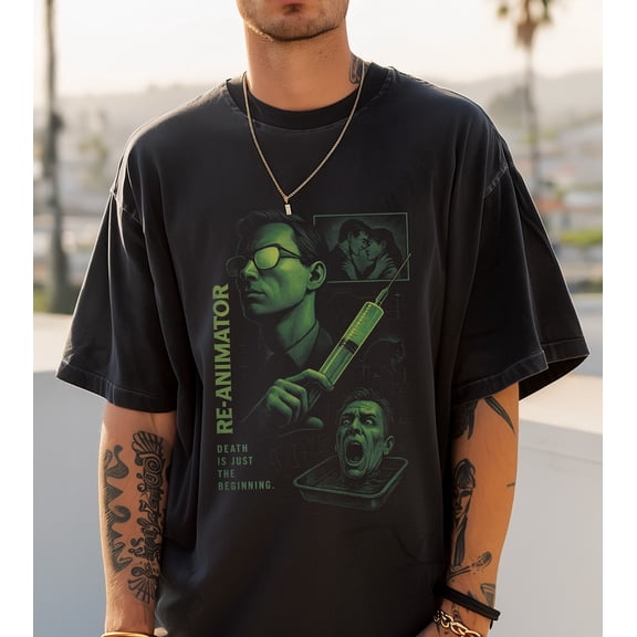 Re-Animator T-Shirt Graphic Tee, Cult Classic Horror Movie, Sci-Fi Gore Fan Gift