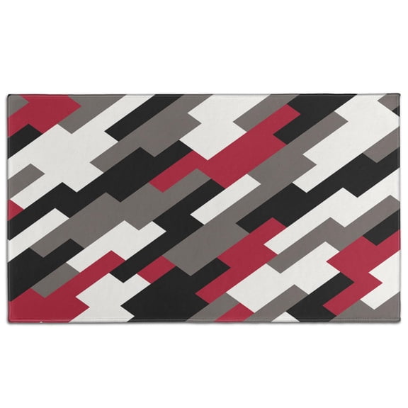 Re Black Geometric Grid Front Door Mat Anti Slip Funny Welcome Mat for Door Kitchen Bathroom Bedroom Crystal Velvet 30x17 Inches