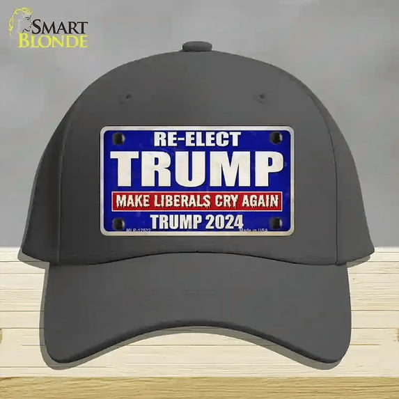 Re-Elect Trump 2024 Blue Novelty License Plate Hat Cotton Charcoal