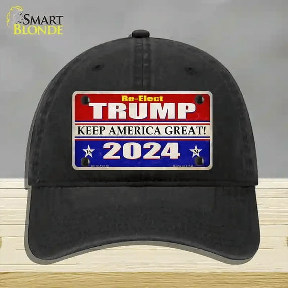 Re-Elect Trump 2024 Novelty License Plate Hat Unconstructed Cotton Black