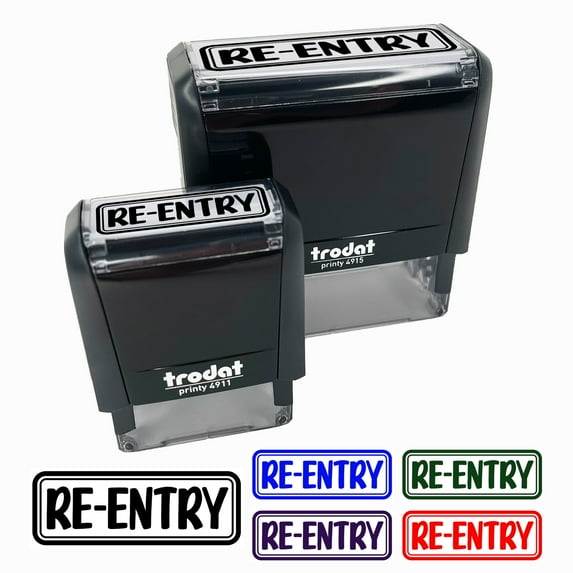 Re-Entry Event Club Bar Self-Inking Rubber Stamp Ink Stamper for Business Office - Yellow Ink - Small 1-1/2 Inch