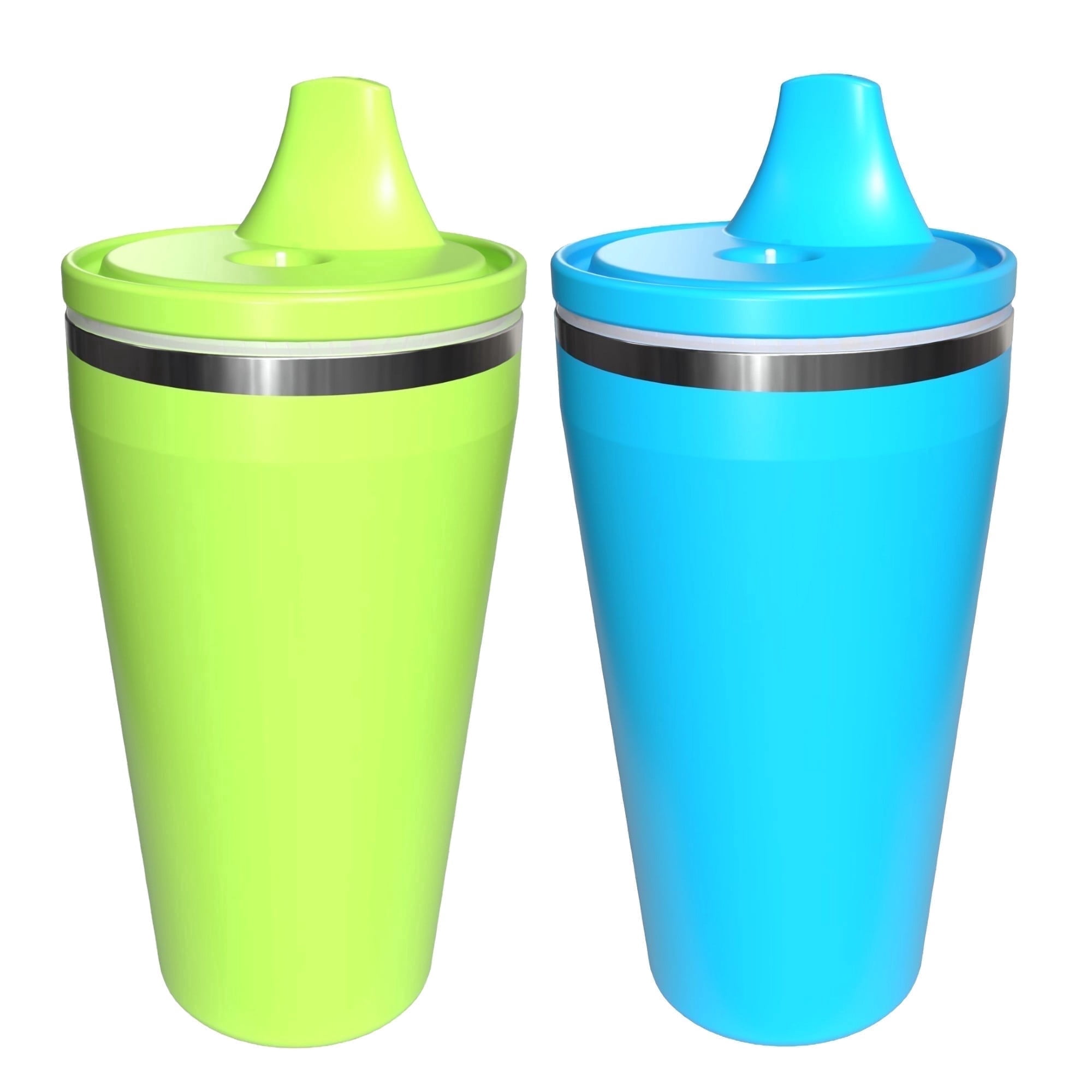 Re-Play 10 oz Insulated Stainless Steel Sippy Cups 2-Pack - No-Spill Toddler Cups, Lime Green/Sky Blue