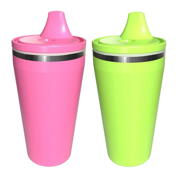 Re-Play 10 oz Insulated Stainless Steel Sippy Cups 2-Pack – No-Spill Toddler Cups, Pink/Lime Green