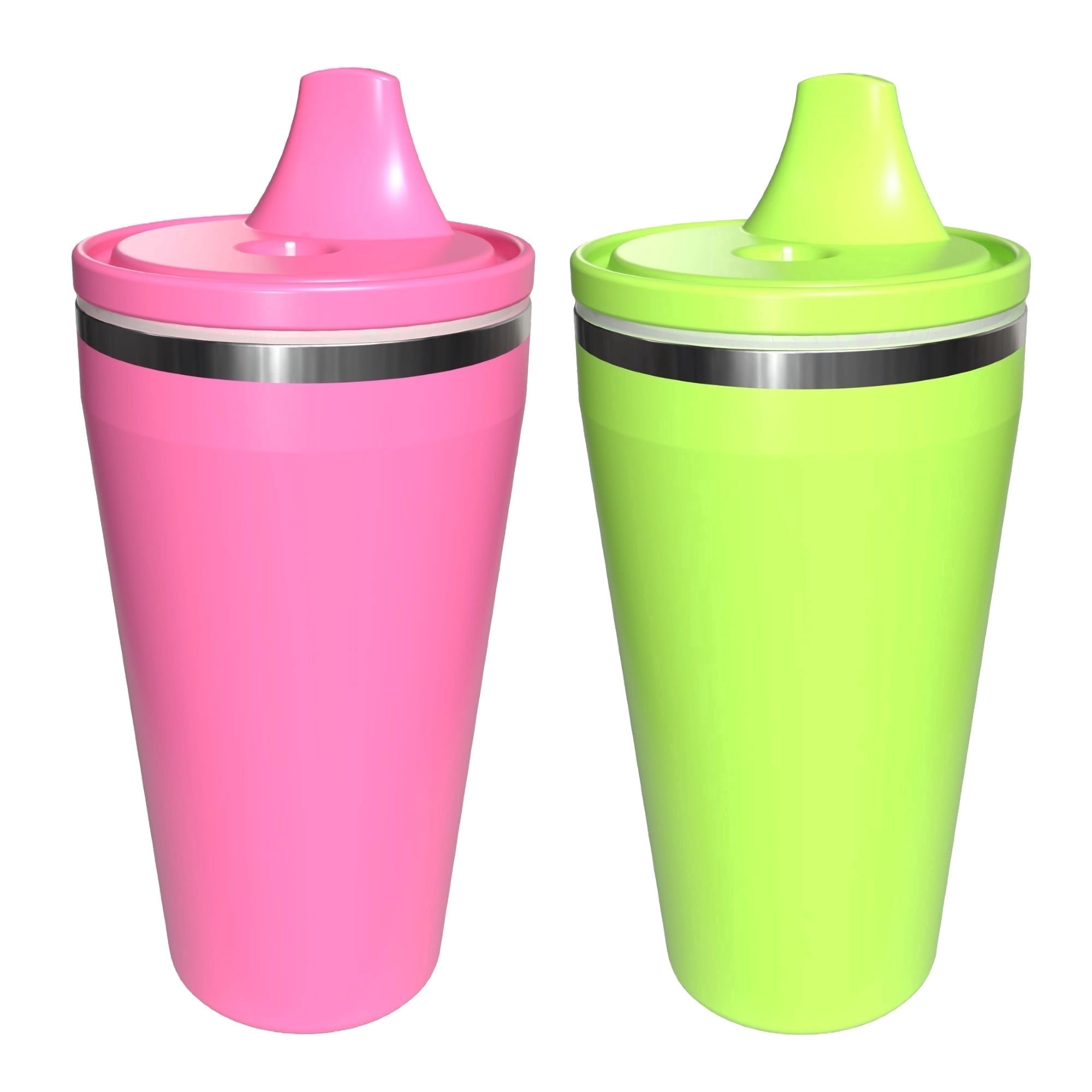 Re-Play 10 oz Insulated Stainless Steel Sippy Cups 2-Pack - No-Spill Toddler Cups, Pink/Lime Green