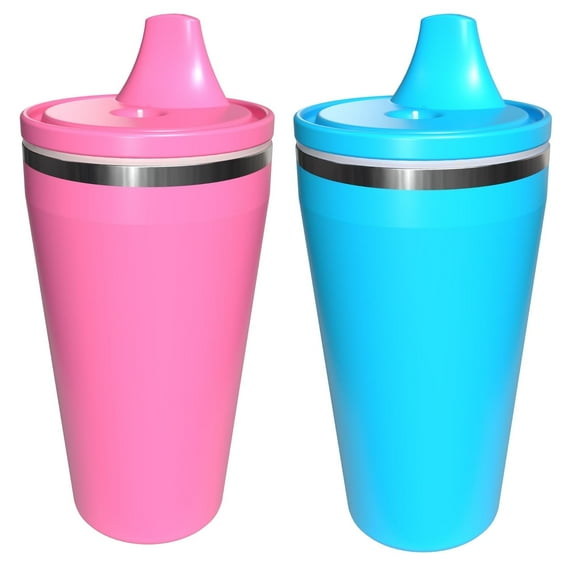 Re-Play 10 oz Insulated Stainless Steel Sippy Cups 2-Pack – No-Spill Toddler Cups, Pink/Sky Blue