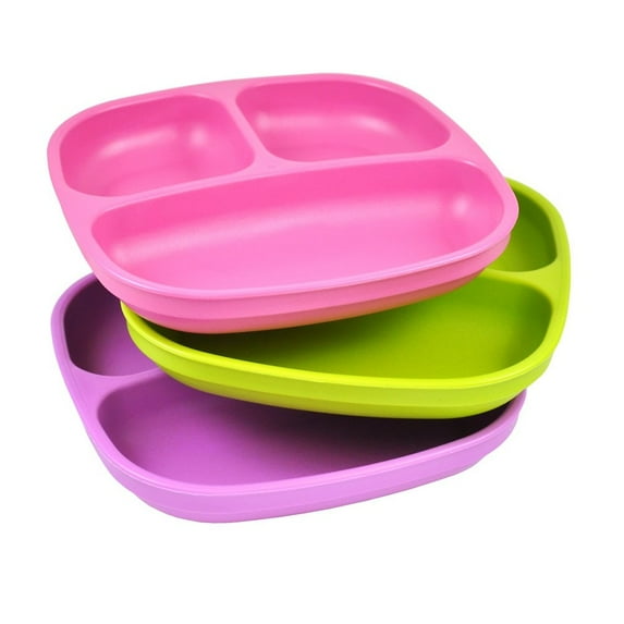 Re-Play 3 Pack Divided Plates - Pink/Purple/Green