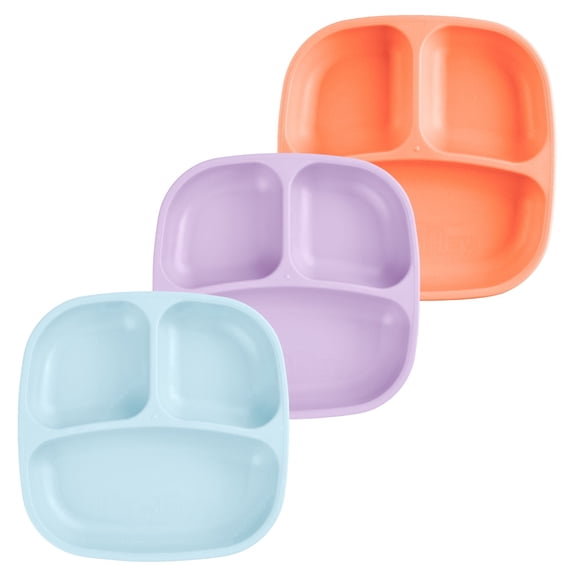 Re-Play Divided Toddler Plates - Set of 3 Deep Section Plates for Kids - Dishwasher Safe, BPA-Free - Day Dream