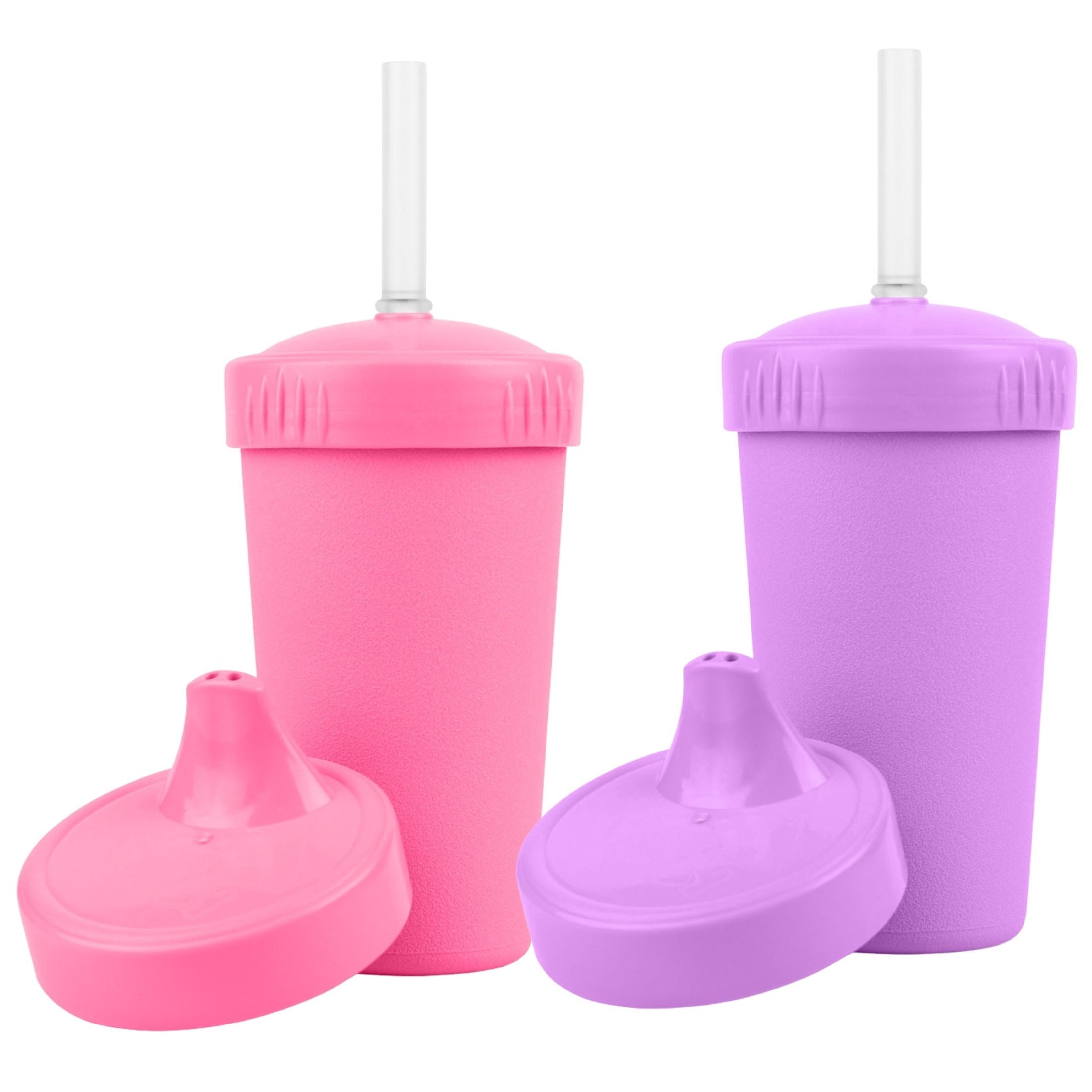 Re-Play Sippy to Straw Kids Cups - 10 oz. Set of 2 - USA Made Recycled BPA-Free Plastic Lid Choice - Grows with Your Child - Bright Pink, Purple