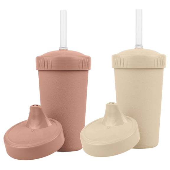 Re-Play Sippy to Straw Kids Cups - 10 oz. Set of 2 - USA Made Recycled BPA-Free Plastic Lid Choice - Grows with Your Child - Desert, Sand