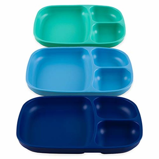 RePlay Kids Plates Divided Plates, 3pk Durable Toddler Plates, True Blue