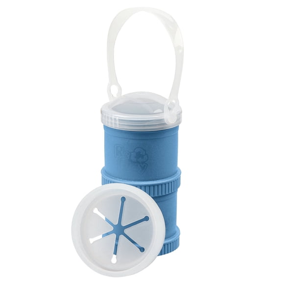 Re-Play Made in USA Snack Stack - 2 Snack Containers for Kids 6 oz each with a Travel Lid With Strap and a Snack Trap - Microwave/Dishwasher/Freezer Safe, Denim