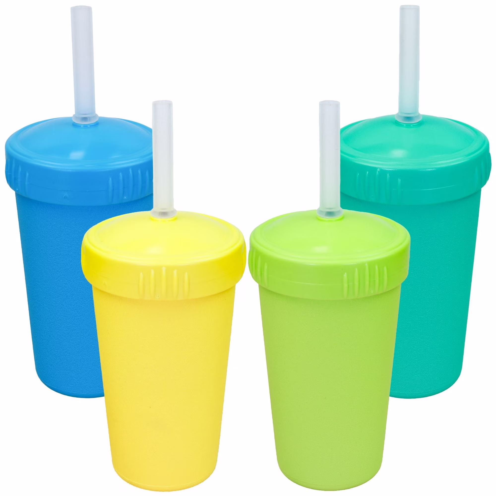 Re-Play Sippy Cups for Toddlers - 10 oz. Straw Cups for Kids with Silicone Locking Straws - Dishwasher & Microwave Safe - Made in the USA - Set of 4- Sunwave