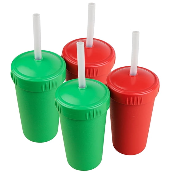 Re-Play Sippy Cups for Toddlers - 10 oz. Straw Cups Set of 4 for Kids - Dishwasher Safe - Christmas