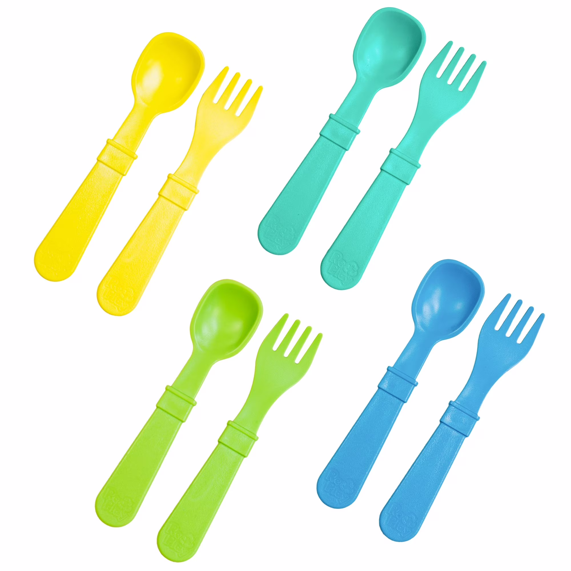 Re-Play Toddler Forks and Spoons Set - 4x4 Children's Utensils Set - Dishwasher and Microwave Safe - Made in USA - Set of 8 - Sunwaves