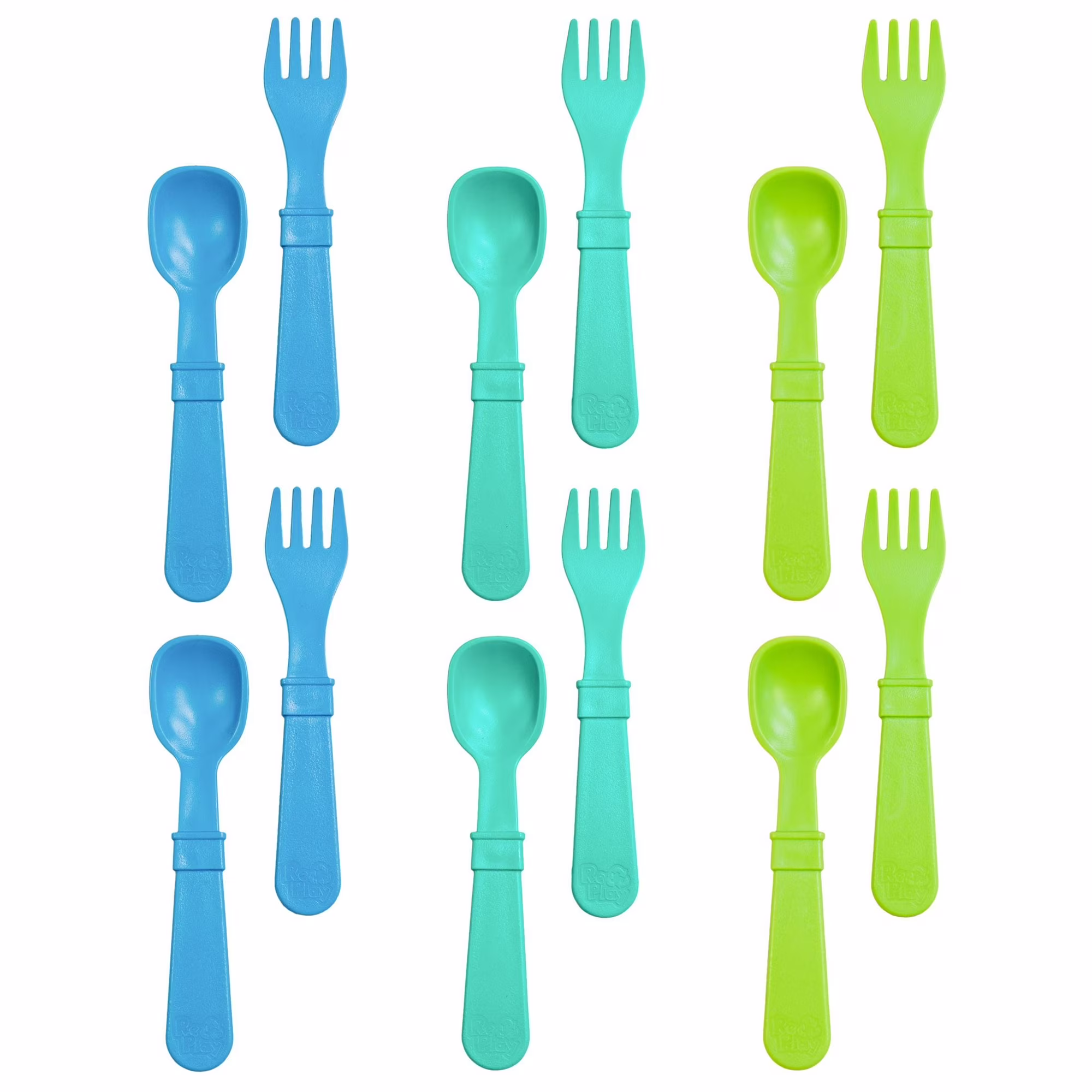 Re-Play Toddler Forks and Spoons Set - 6x6 Toddler Utensils Set - Dishwasher and Microwave Safe - Made in USA - Set of 12 - Under the Sea