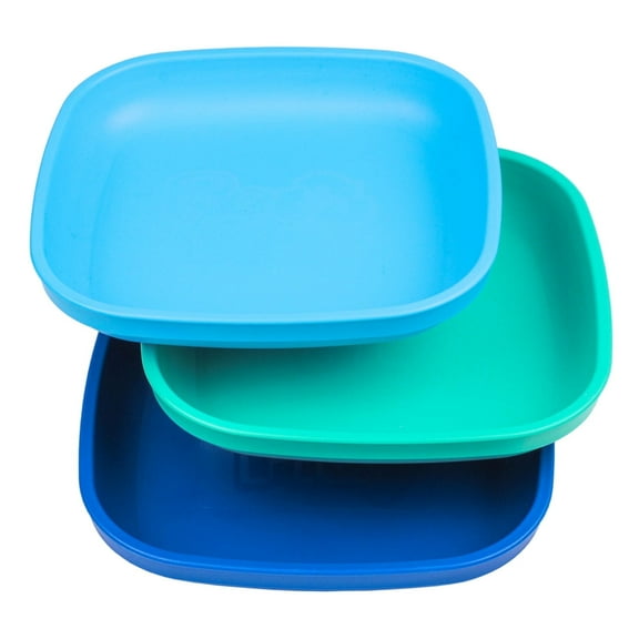 Re-Play Toddler Plates - 7 inch Deep-Walled Flat Kids Plates - Dishwasher & Microwave Safe - Made in the USA - Set of 3 - Ocean Waves