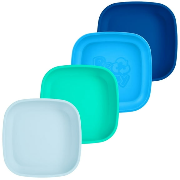 Re-Play Toddler Plates - 22 oz. Deep-Walled Flat Kids Plates - Dishwasher & Microwave Safe - Made in the USA - Set of 4 - Ocean Waves