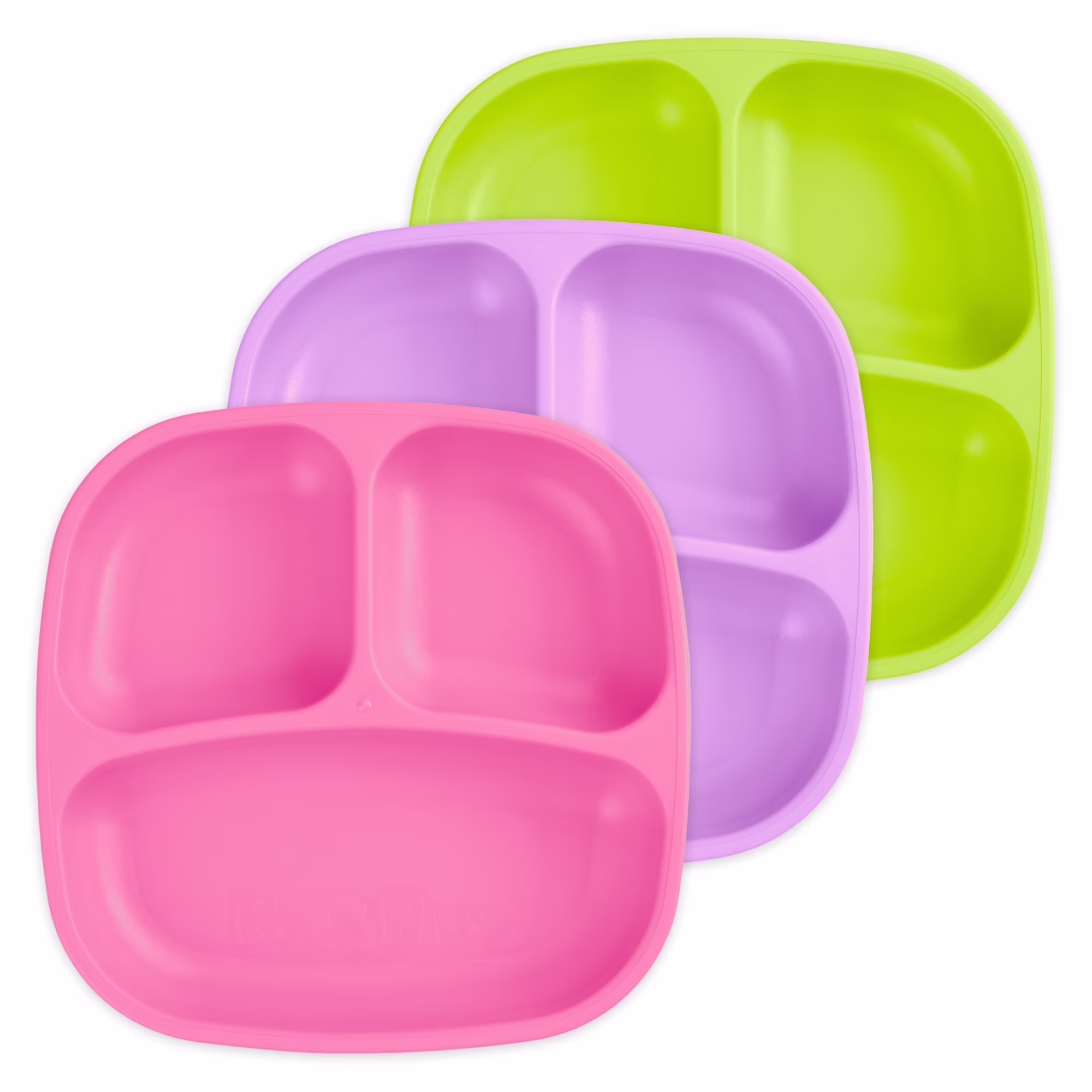 Re-Play Toddler Plates with Dividers - Deep-Walled 3 Compartments Divided Plates for Kids - Dishwasher & Microwave Safe - Made in USA - Set of 3 - Tulip