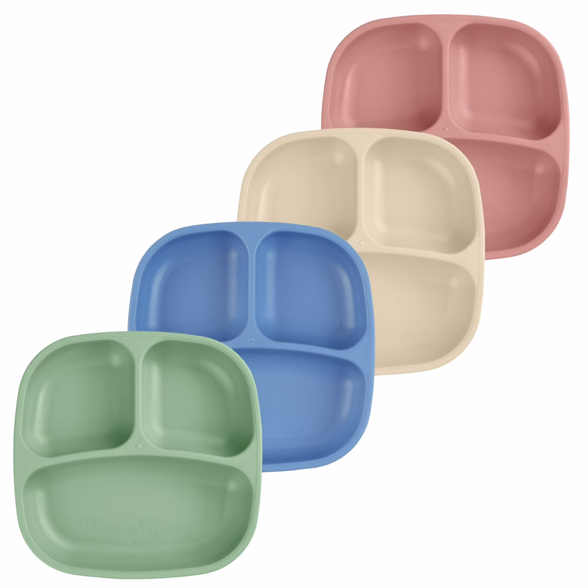 Re-Play Toddler Plates with Dividers - Deep-Walled 3 Compartments Divided Plates for Kids - Dishwasher & Microwave Safe - Made in USA - Set of 4 - Desert Sands