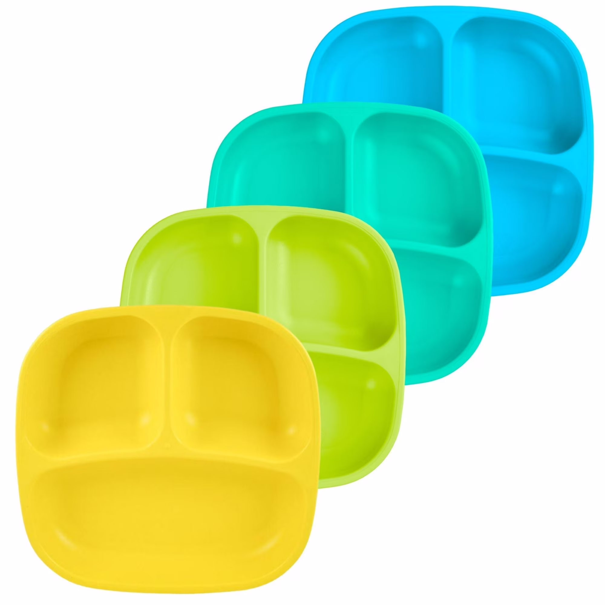 Re-Play Toddler Plates with Dividers - Deep-Walled 3 Compartments Divided Plates for Kids - Dishwasher & Microwave Safe - Made in USA - Set of 4 - Sunwaves