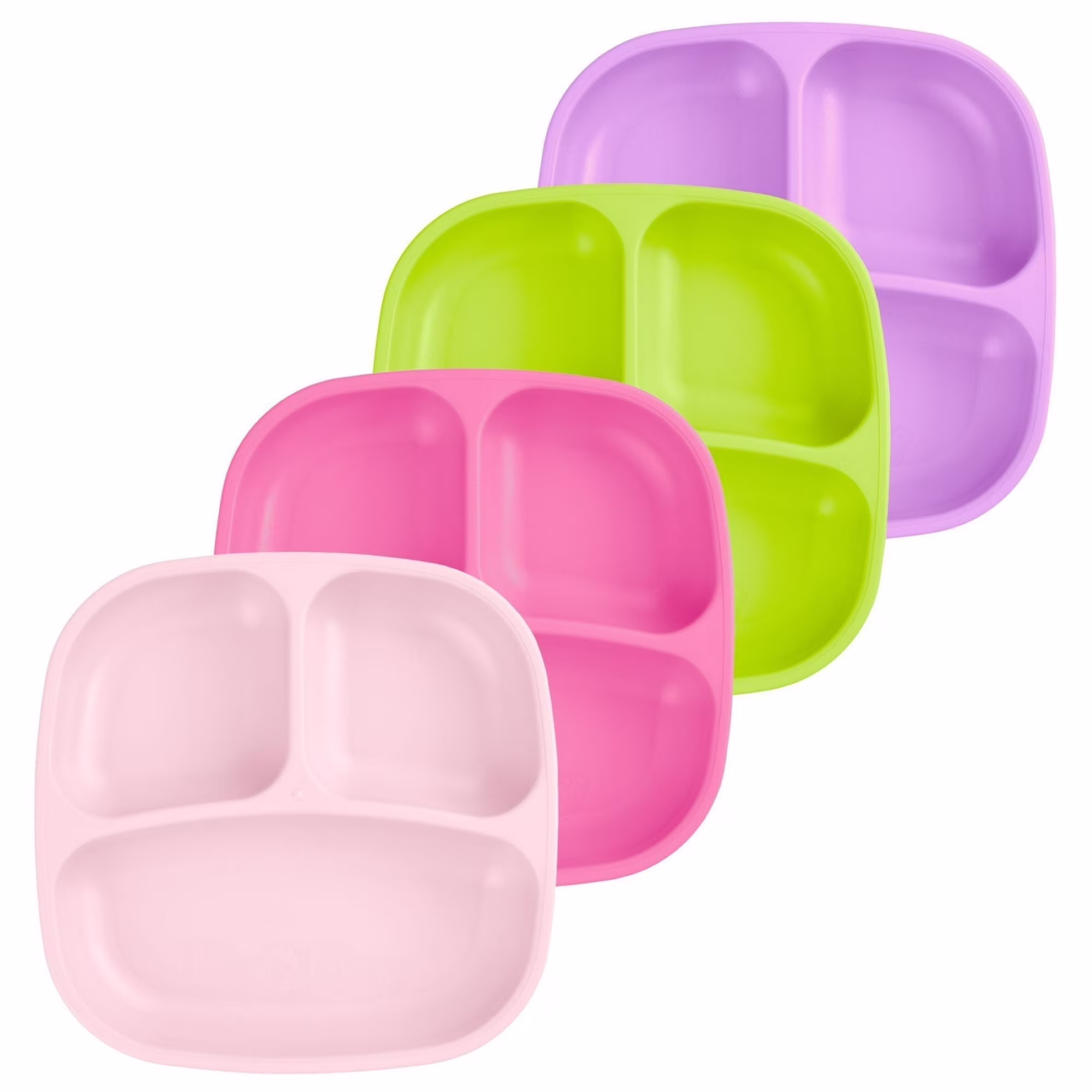 Re-Play Toddler Plates with Dividers - Deep-Walled 3 Compartments Divided Plates for Kids - Dishwasher & Microwave Safe - Made in USA - Set of 4 - Tulip