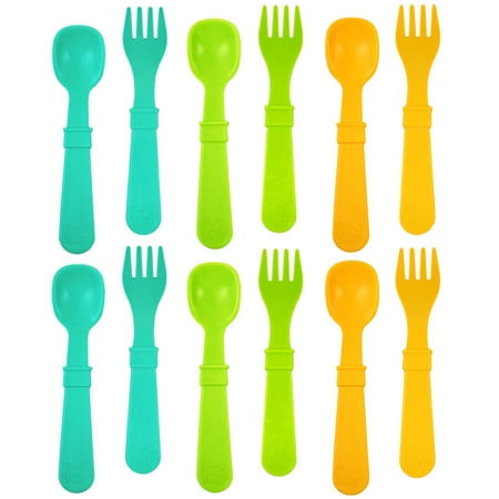 Re-Play Toddler Utensils Kids Silverware 12pk BPA Free Baby Utensil Aqua Asst