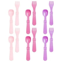 Re-Play Made in USA 12pk Toddler Feeding Utensils Spoon and Fork Set for Easy Baby, Toddler, Child Feeding - Bright Pink, Purple, Baby Pink (Princess) 6 Spoons/6 Forks Durable Toddler Utensils!