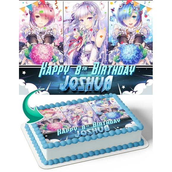 Re Zero Anime Edible Image Cake Topper Personalized Birthday Sheet Decal Banner 1/4 Sheet