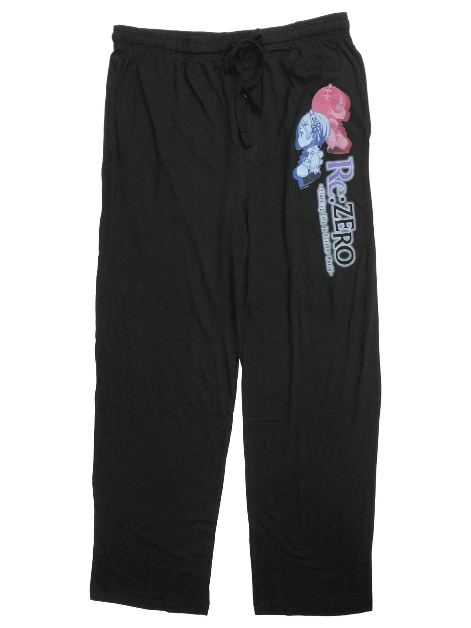Re:Zero Mens Black Knit Anime Sleep & Lounge Pants Pajama Bottoms